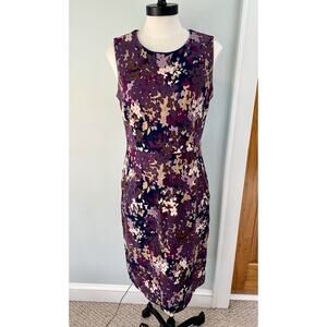 Land's End Dress SZ 8T Purple Dark Floral Ponte Knit Classic Office Career